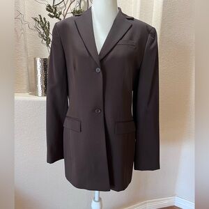 Clasiques Entier Wool Vintage Blazer Brown Womens 8 Long 2 Button Pockets Lined